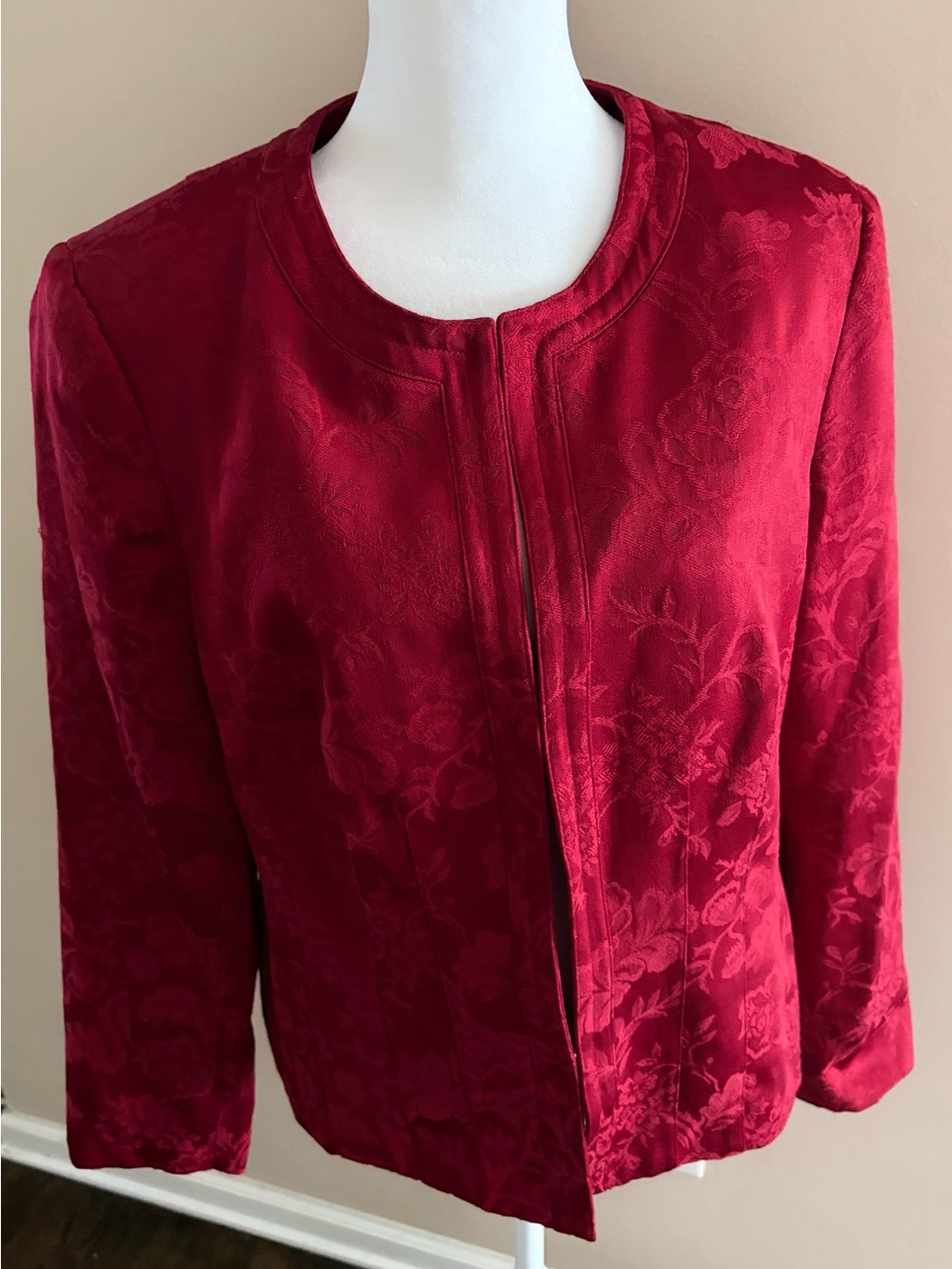 Karen Scott Women’s Red Floral Jacquard Jacket Size 10